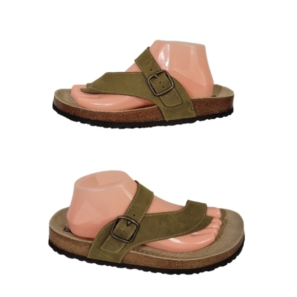 White Mountain Olive Green Carly Leather Comfort Sandals with Buckles - Picture 1 of 12